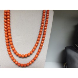 Mediterranean round real  coral strands, 6.5 mm