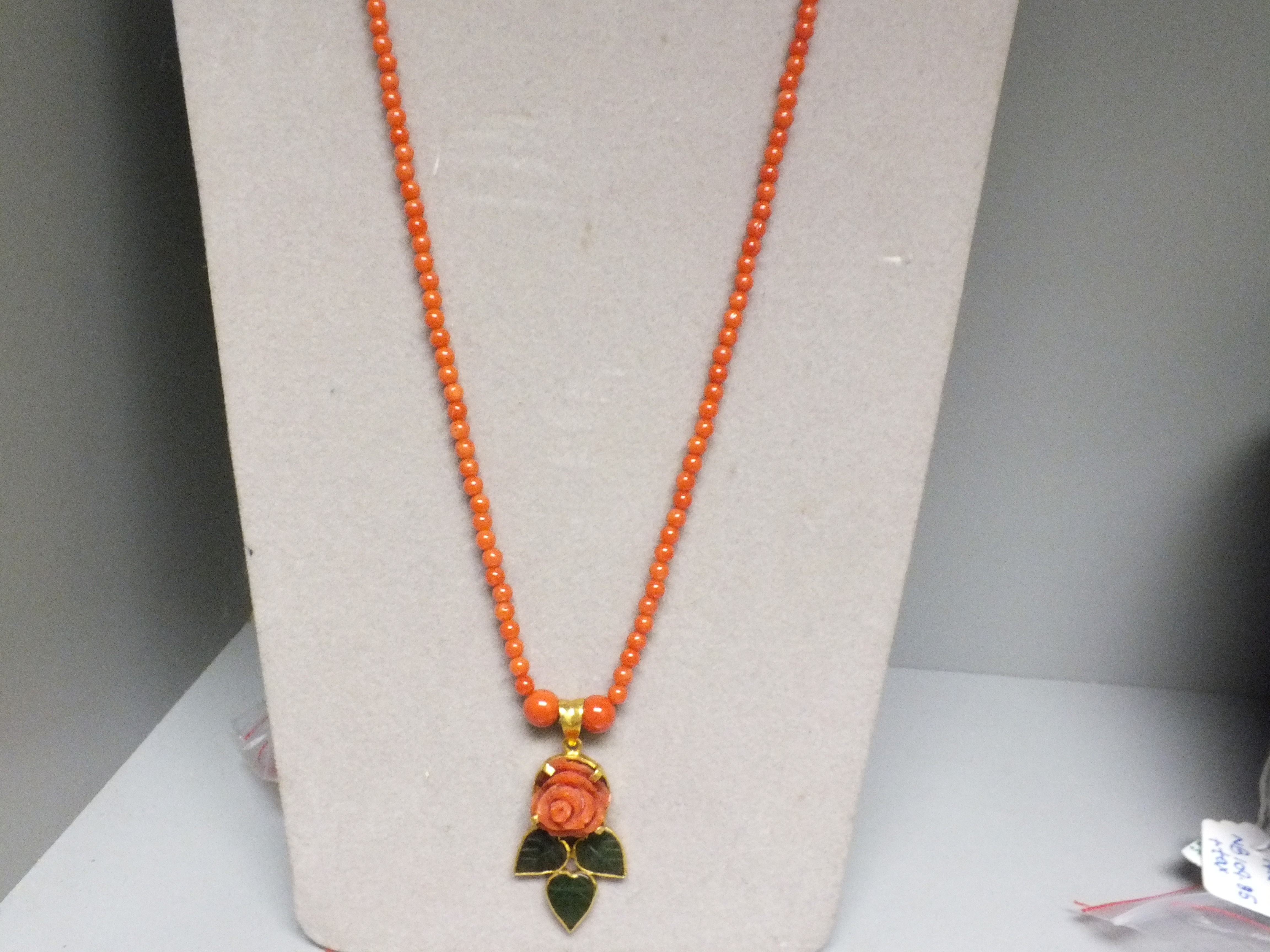 Coral /Jade gold Necklace 