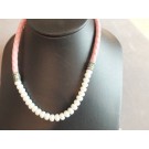 Fresh water pearls necklace with pink leather rope